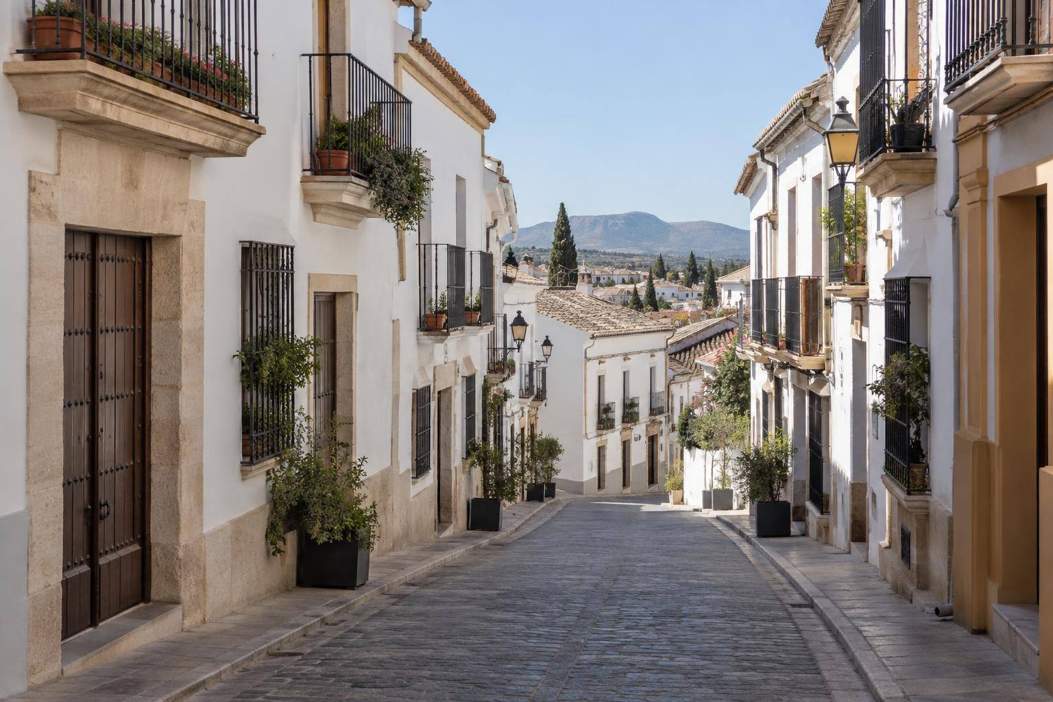 Imagen ilustrativa: Calle de un casco histórico andaluz con edificios residenciales y alojamientos turísticos, sin personas reconocibles