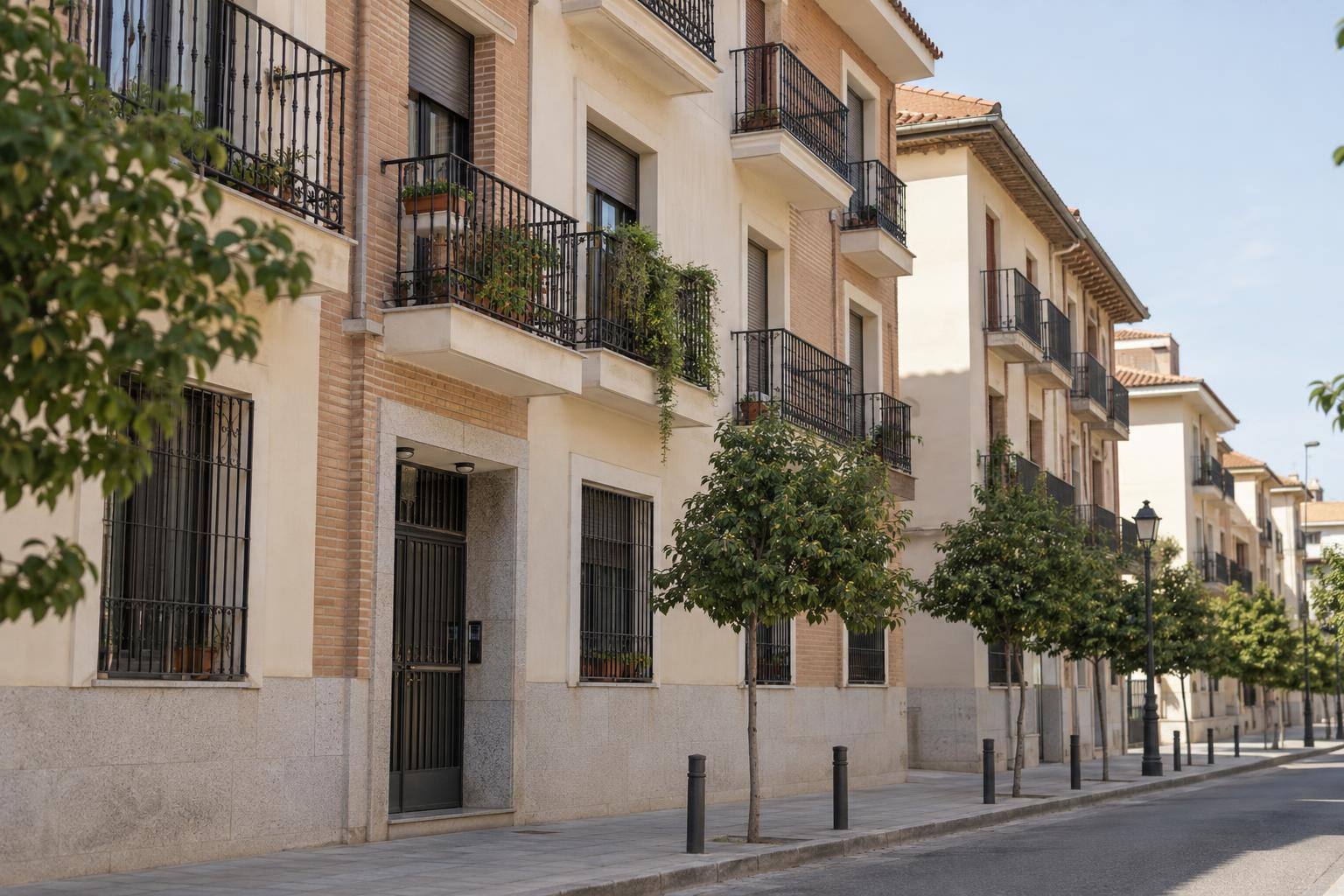 Imagen ilustrativa: Fachadas de edificios residenciales con balcones y portales, sin personas reconocibles ni carteles identificativos.