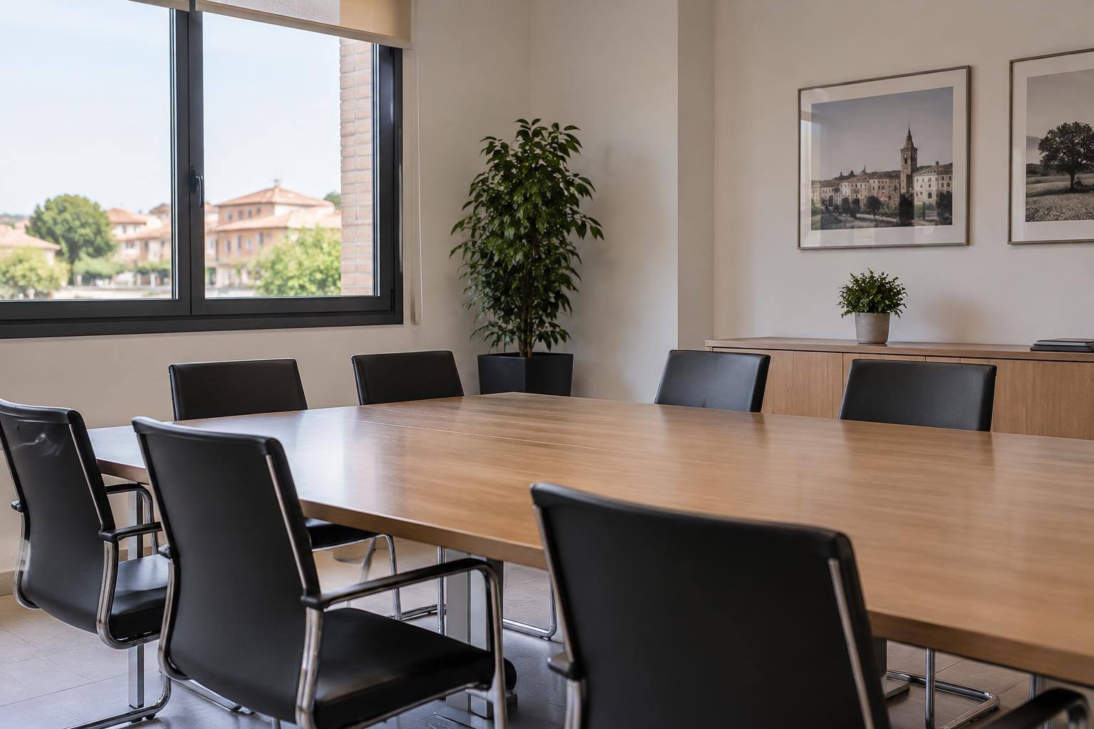 Imagen ilustrativa: sala de reuniones con una mesa y sillas vacías, sin personas ni símbolos identificables
