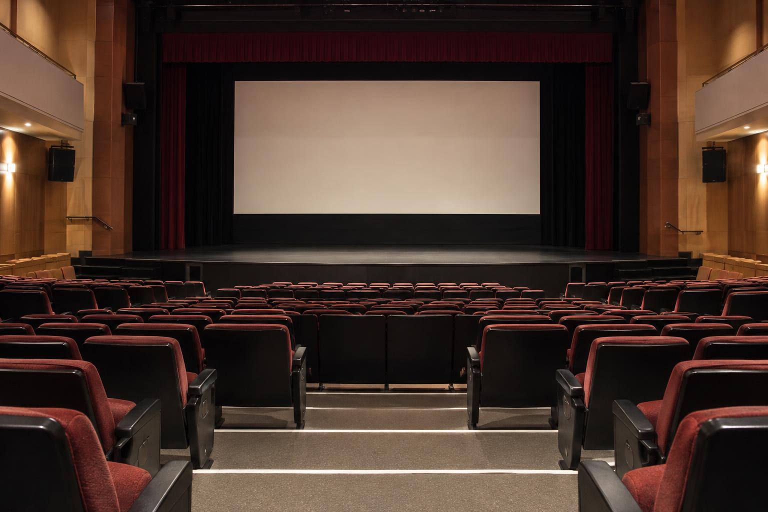 Imagen ilustrativa: Interior de un teatro con filas de butacas y una pantalla de proyección, sin personas reconocibles.