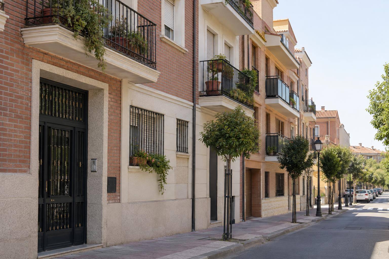 Imagen ilustrativa: Fachadas de edificios residenciales en una calle urbana, con balcones y portales, sin personas reconocibles.