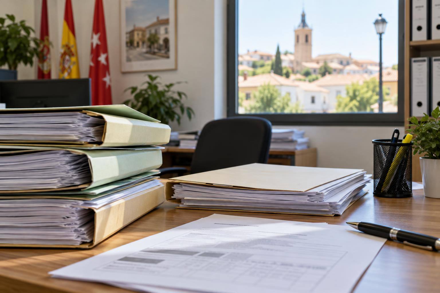 Imagen ilustrativa: Carpetas de expedientes y documentos sobre una mesa de oficina, sin datos personales visibles ni personas reconocibles