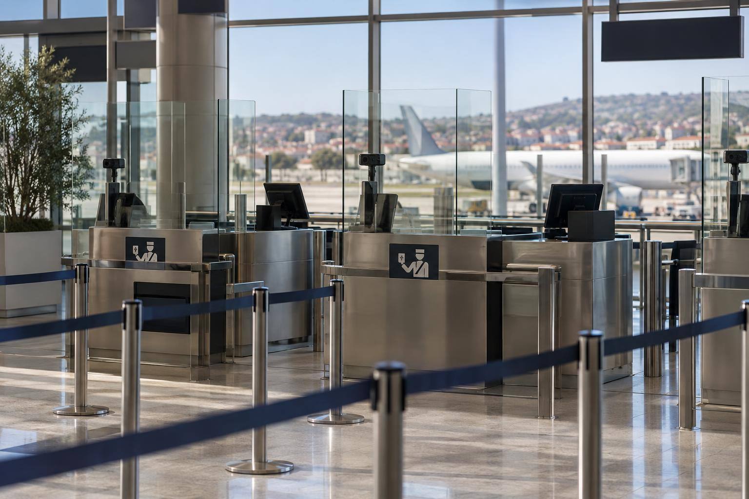Imagen ilustrativa: Zona de control de documentación en una terminal aeroportuaria, sin personas reconocibles.