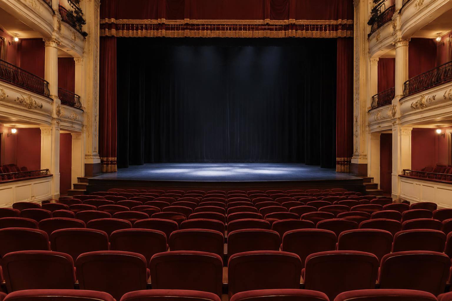 Imagen ilustrativa: Interior de un teatro con escenario vacío y filas de butacas, sin personas ni elementos identificativos.