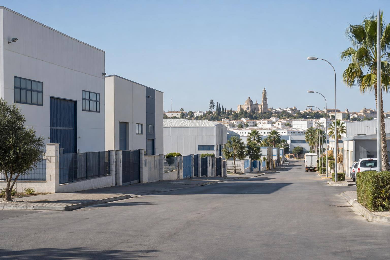 Imagen ilustrativa: Vista exterior genérica de un polígono industrial con naves y viales, sin personas reconocibles