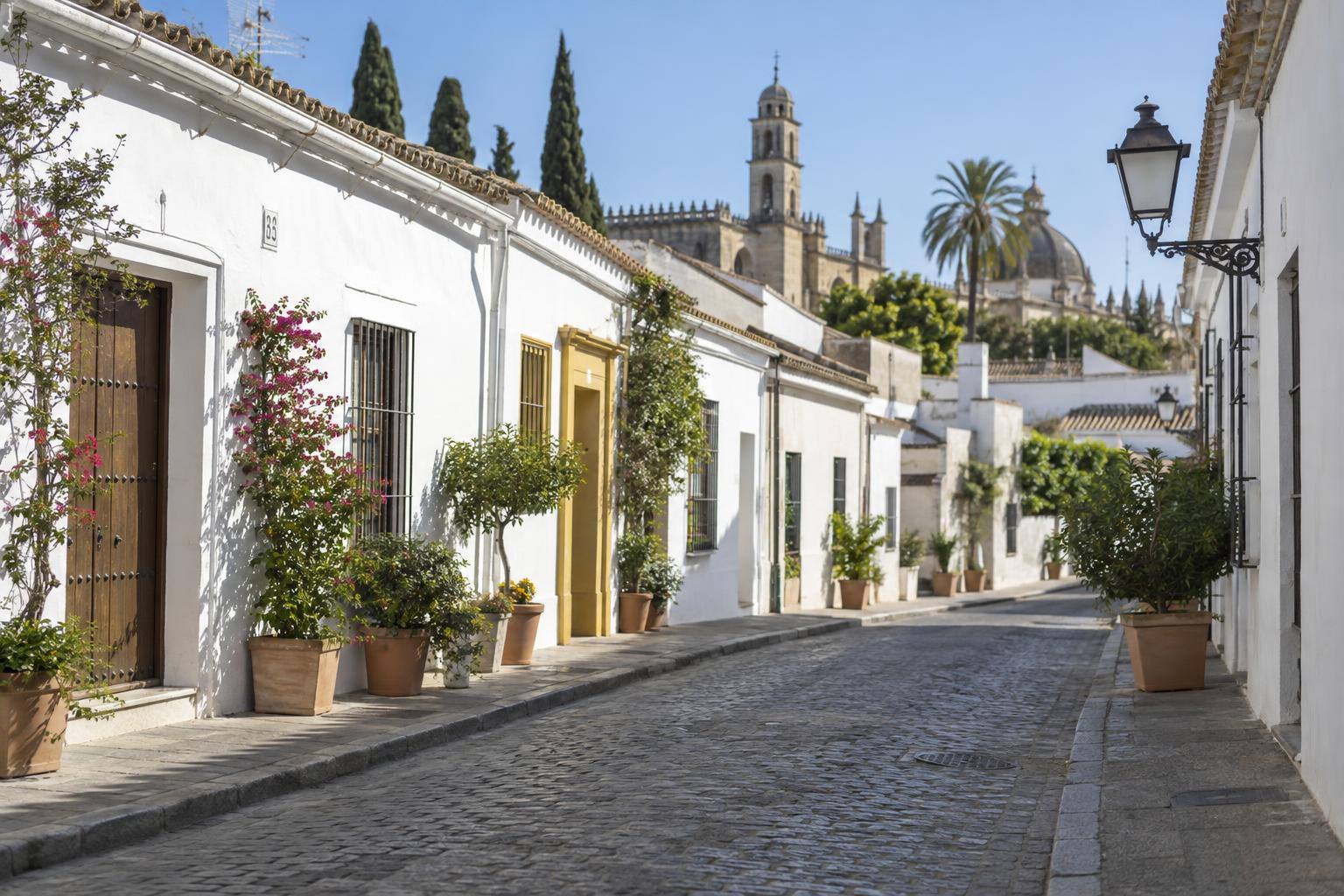 Imagen ilustrativa: Calle de un pequeño núcleo rural andaluz con viviendas de una planta y fachadas encaladas, sin personas reconocibles.