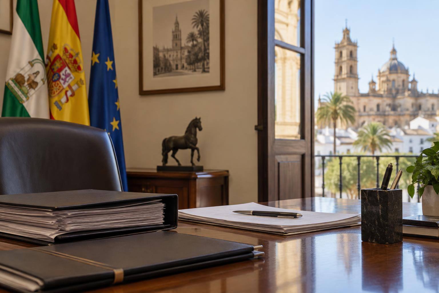Imagen ilustrativa: Mesa de despacho institucional con carpetas y documentación, sin nombres ni datos personales visibles