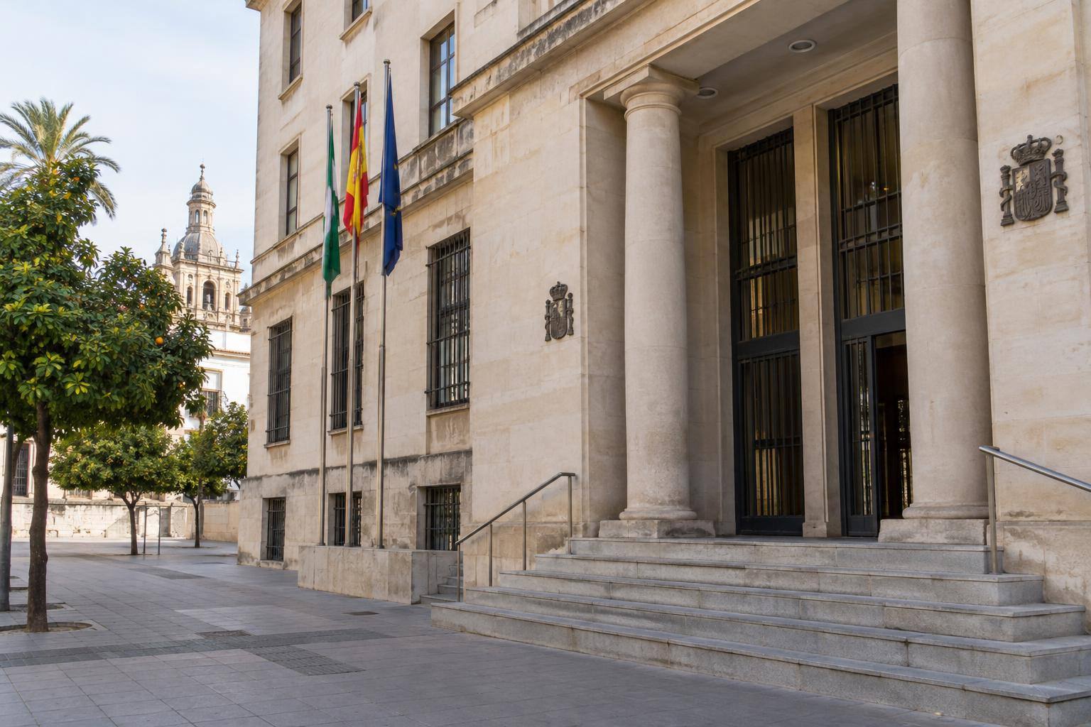 Imagen ilustrativa: Exterior de un edificio judicial con acceso peatonal, sin personas reconocibles.