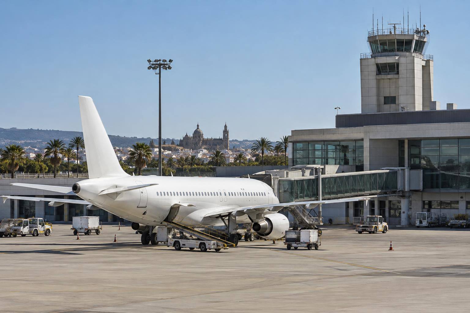Imagen ilustrativa: Avión comercial estacionado en una plataforma aeroportuaria junto a una terminal, sin personas reconocibles.