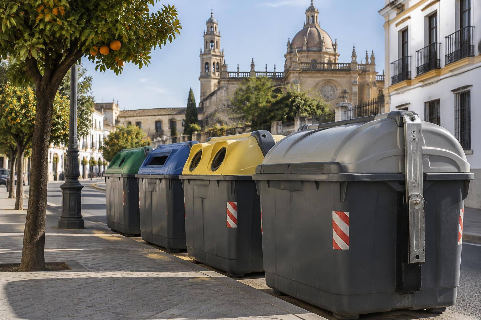 Imagen ilustrativa: contenedores de recogida de residuos en una calle urbana, sin personas reconocibles