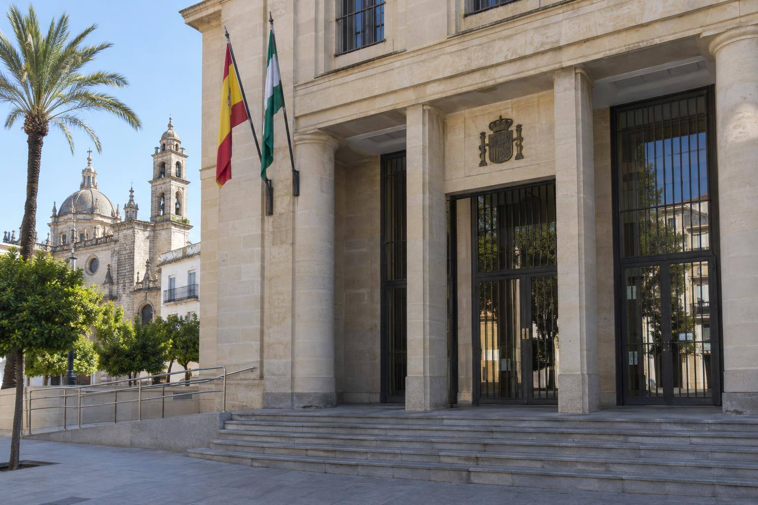 Imagen ilustrativa: Exterior de un edificio judicial con puertas de acceso y sin personas reconocibles