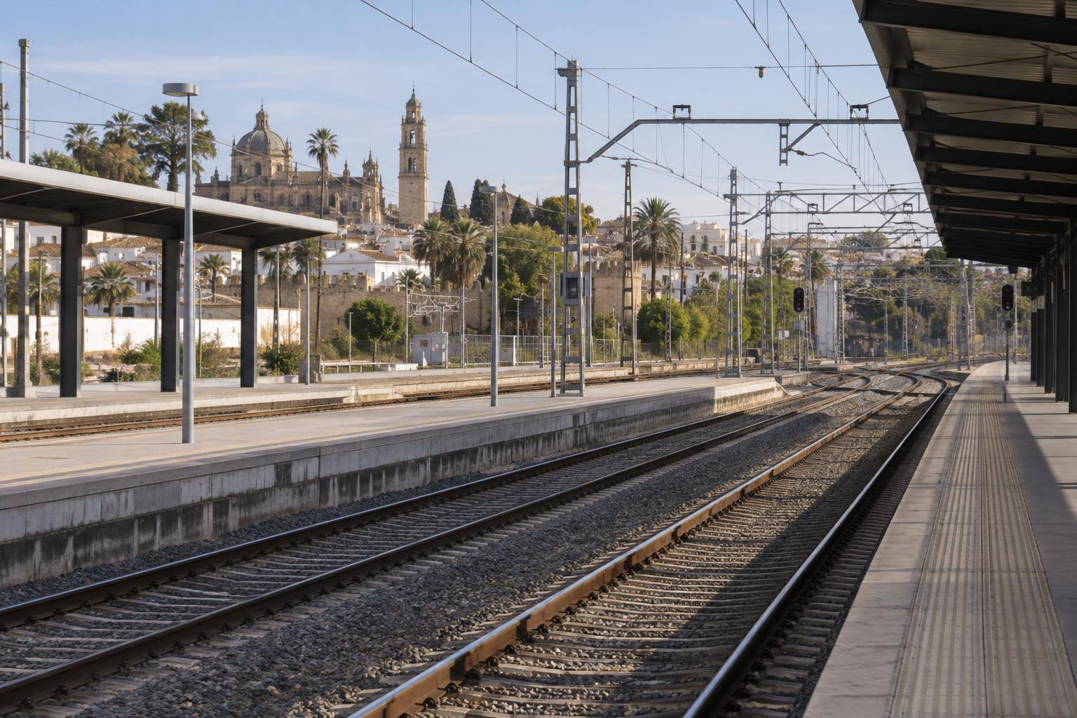 Imagen ilustrativa: Vista genérica de vías ferroviarias junto a los andenes de una estación, sin personas reconocibles