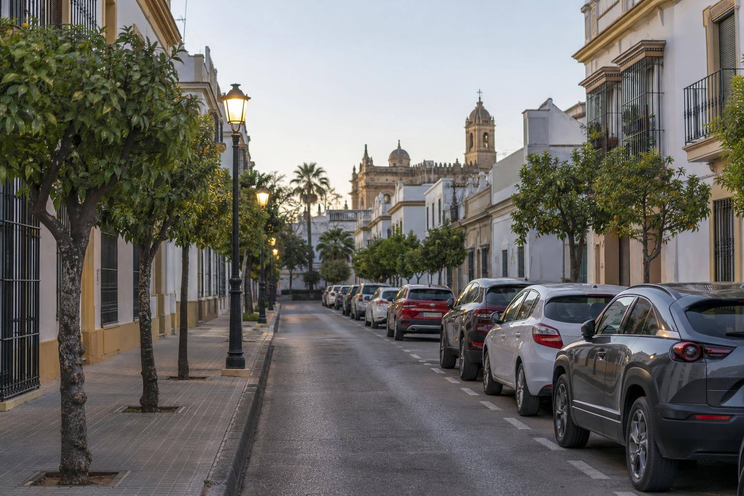 Imagen ilustrativa: Calle urbana de un barrio residencial con vehículos estacionados y alumbrado público, sin personas reconocibles.