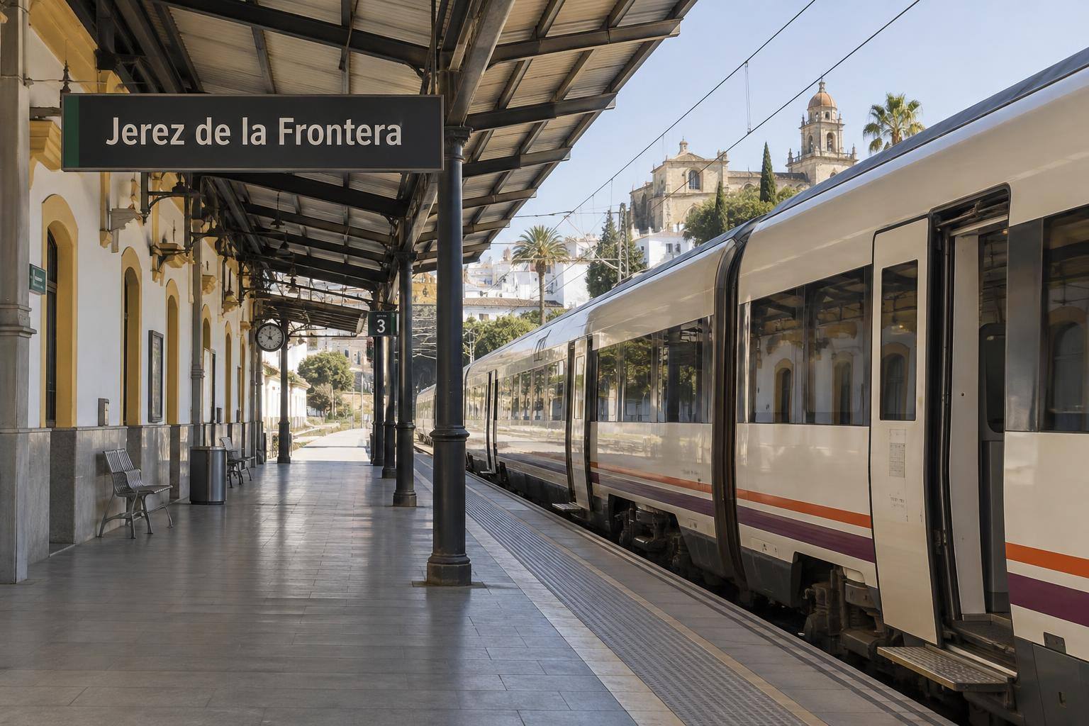 Imagen ilustrativa: Andén de una estación ferroviaria con un tren de viajeros detenido, sin personas reconocibles.